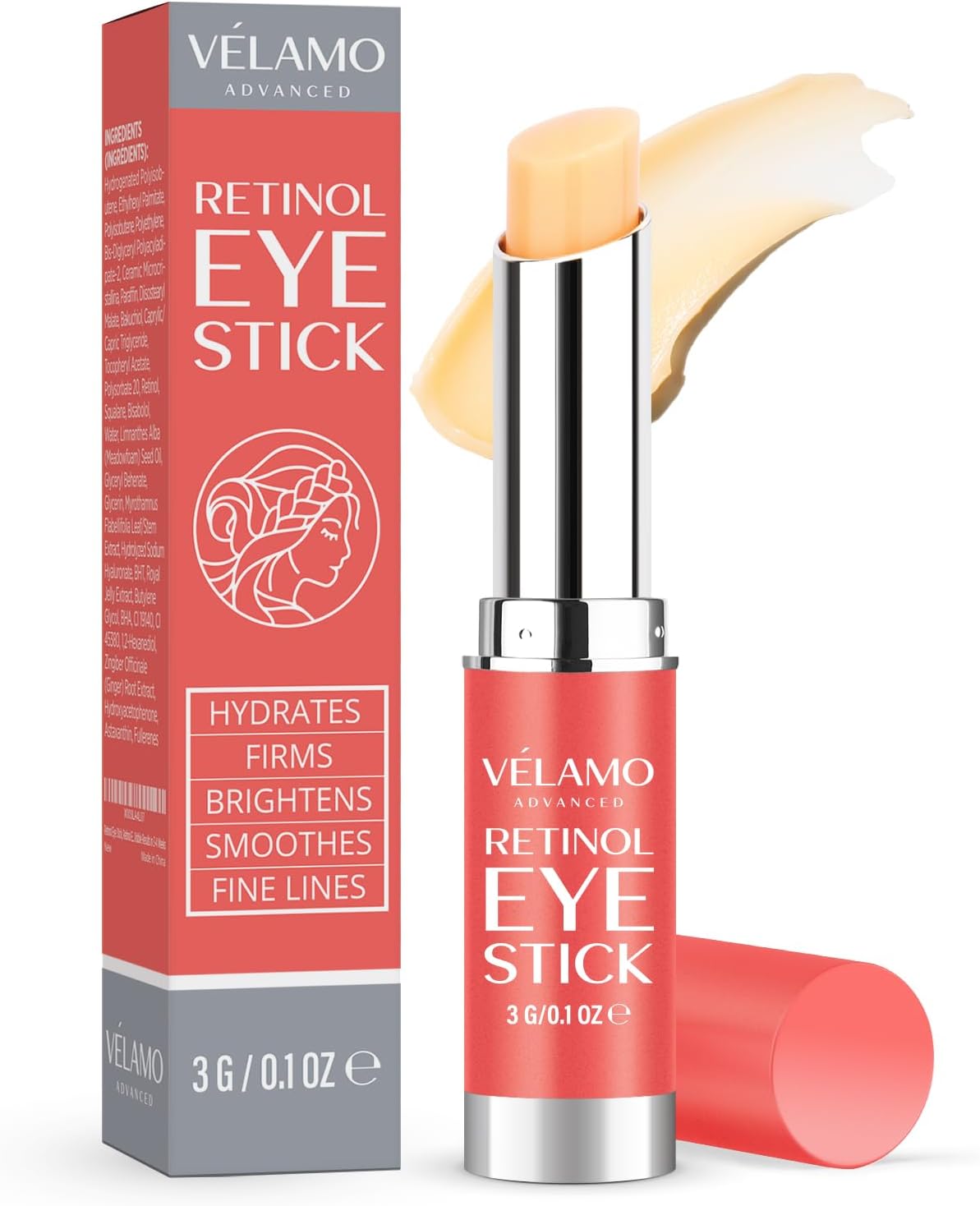 VELAMO ADVANCED Retinol Eye Stick with Bakuchiol: Under Eye Cream for Dark Circles and Puffiness - Visibly Reduces Fine Lines Wrinkles Under Eye Bags in 4-8 Weeks, 3g