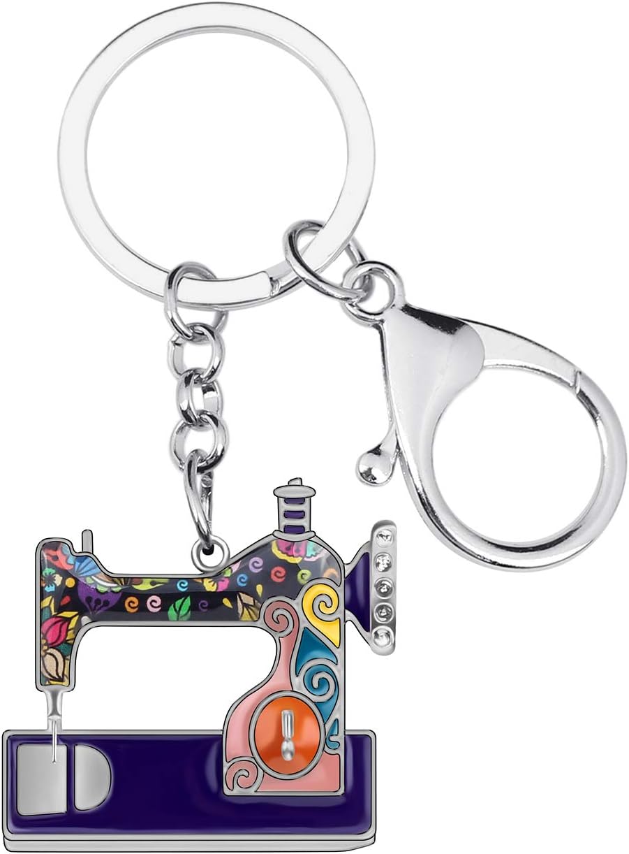 BONSNY Enamel Metal Novelty Sewing Machine Key Chains For Women Girl Gift Car Purse bag Rings Charms