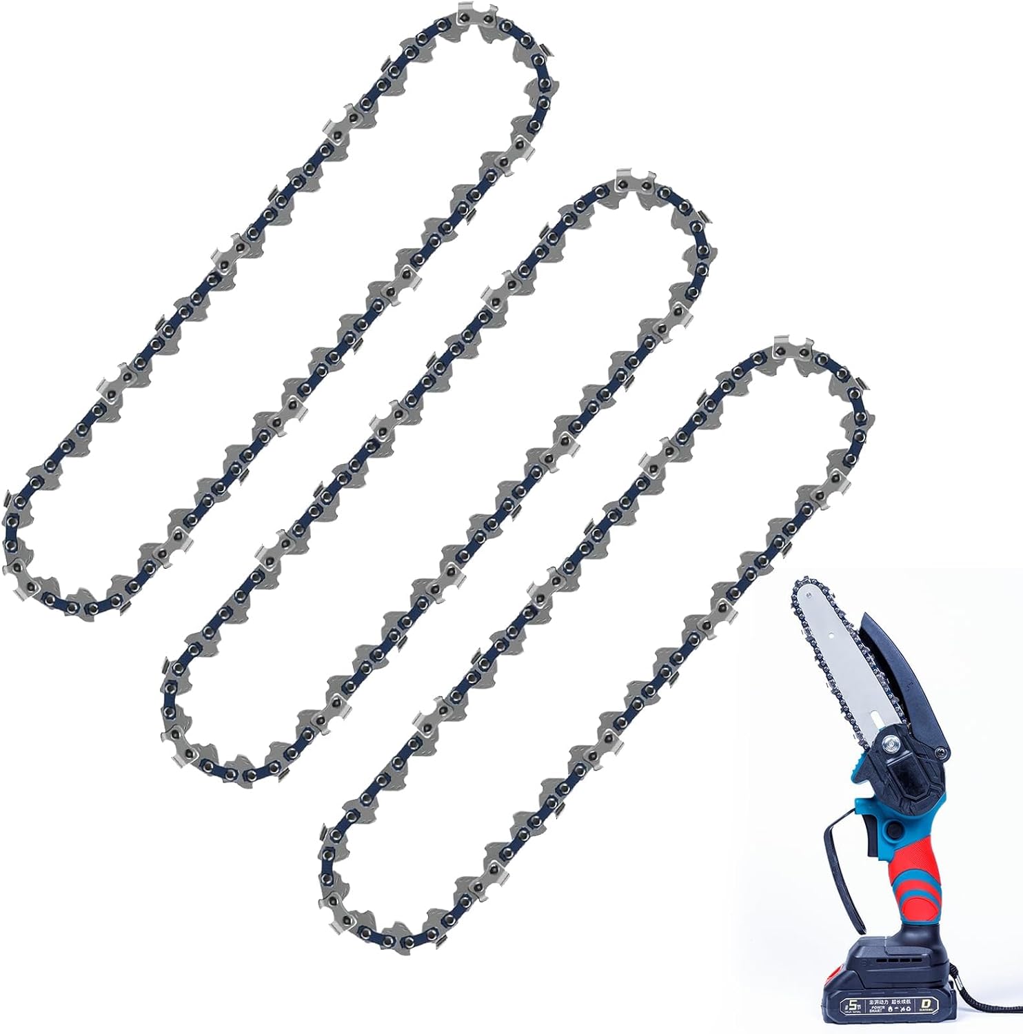 ZOCONE 3Pcs 6 Inch Chainsaw Chains, Small Chain Saw Chains for Cordless Handheld Mini Chainsaws, Low-Kickback Mini Chainsaw Chain Replacement, Chainsaw Blade for Tree Trimming(37 Drive Links)