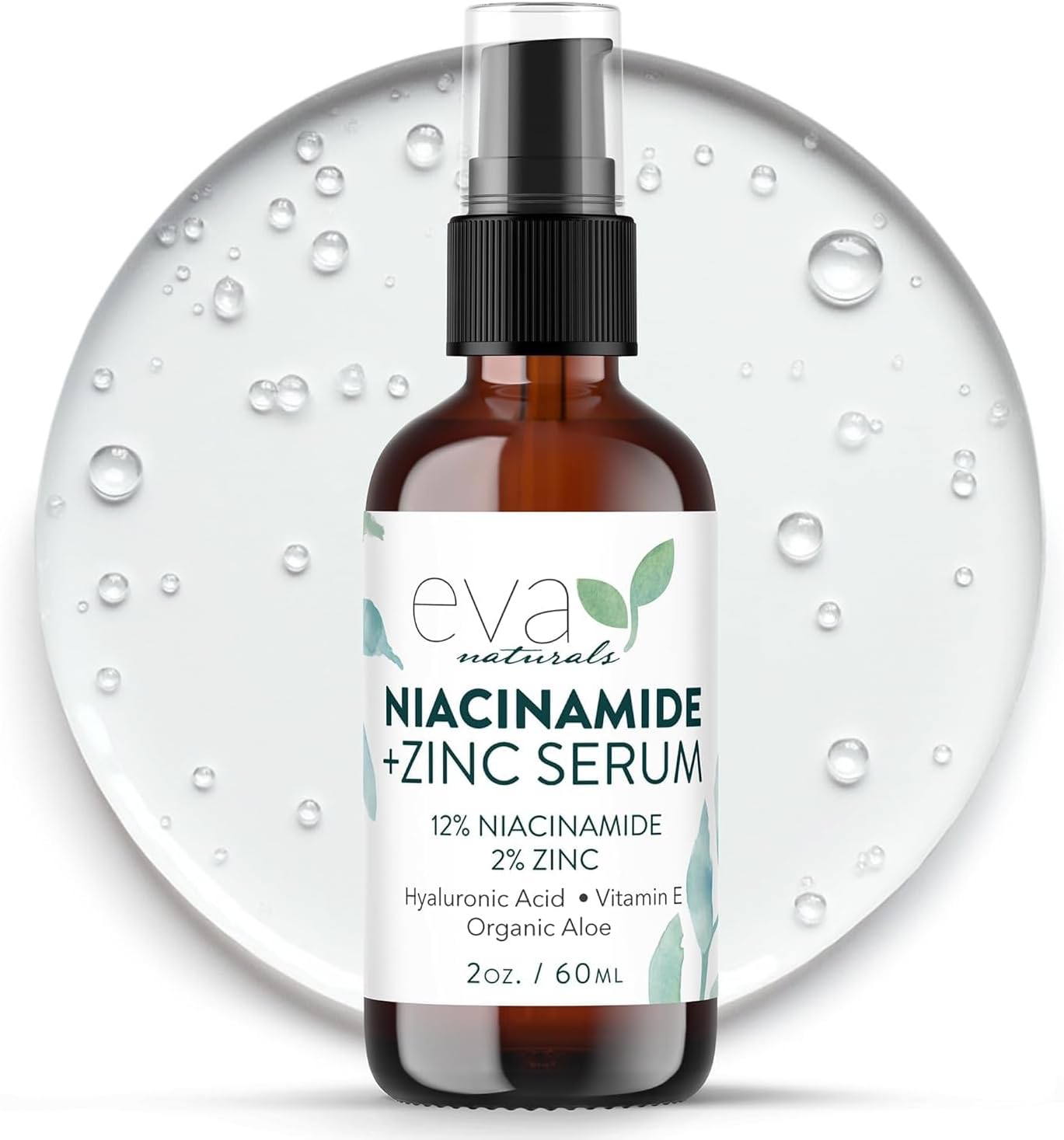 12% Niacinamide Serum for Face + Zinc (2 oz) Vitamin B3, 2% Zinc and Hyaluronic Acid Serum Known to Even Skin Tone, Shrink Pores, Pump Fine Lines, Reduce Oil, and Hydrate by Eva Naturals