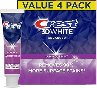 Crest 3D White Advanced Luminous Mint Teeth Whitening Toothpaste, 3.7 oz Pack of 4 - Helps Remove Surface Stains, Whitens Teeth, Strengthens Tooth Enamel, Protects Against Cavities