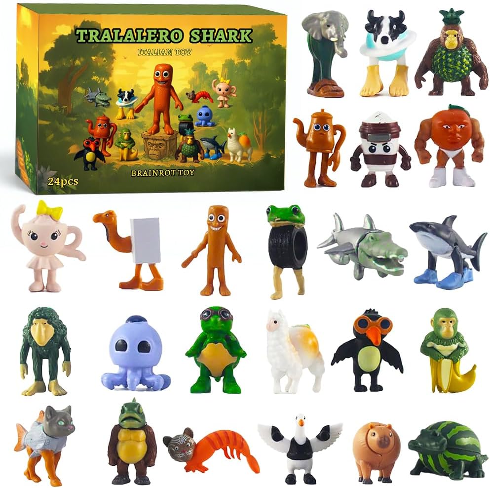 24PCS Italian Brainrot Action Figures Set,1-2IN Funny Collectible Figures for Kids & Adults,Tralalero Tralala-Inspired,Creative Shark,Monkey and More Toys,Safe Gifts for Fans Ages 6+ (G-24PCS)