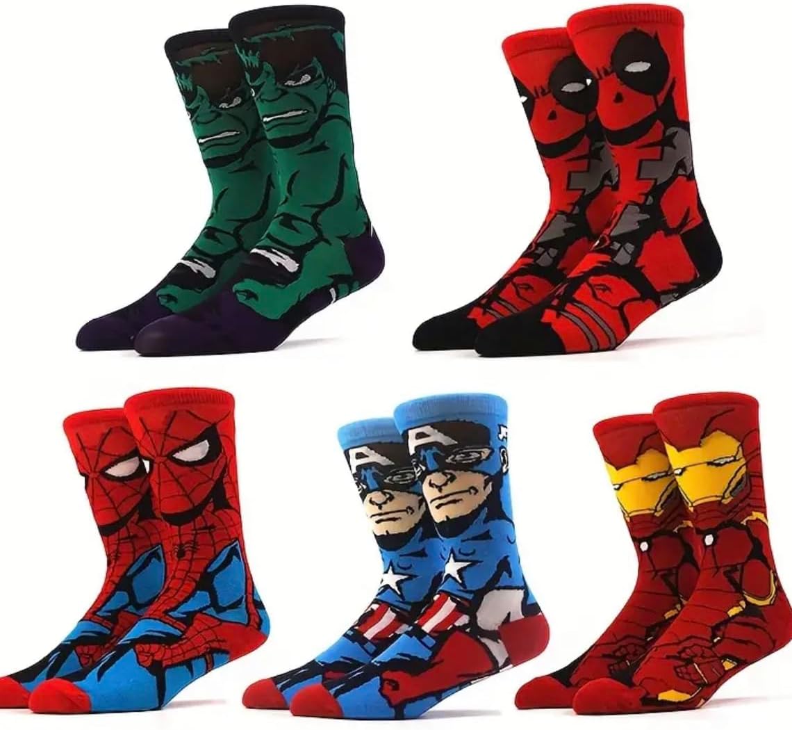 Generic FIVE Pairs of Superhero/Superhero Socks in a Box UK Adult SZ 8-11 5 Pairs of Dad/Father Gift for Super Dad