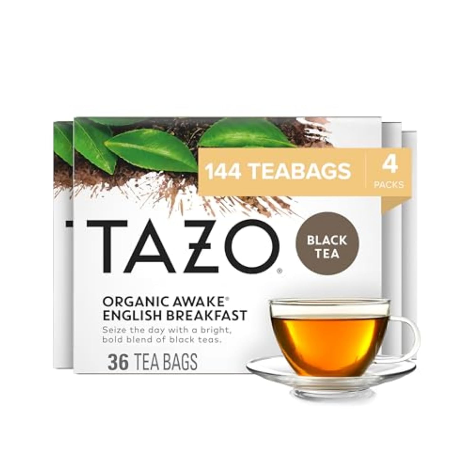 TAZO Organic Awake English Breakfast Black Tea Bags, 144 Total Tea Bags (36ct - Pack of 4)