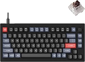Keychron V1 75% Wired Mechanical Keyboard, QMK/VIA Programmable, Hot-swappable K Pro Brown Switches, Compatible with Mac Windows Linux - Carbon Black
