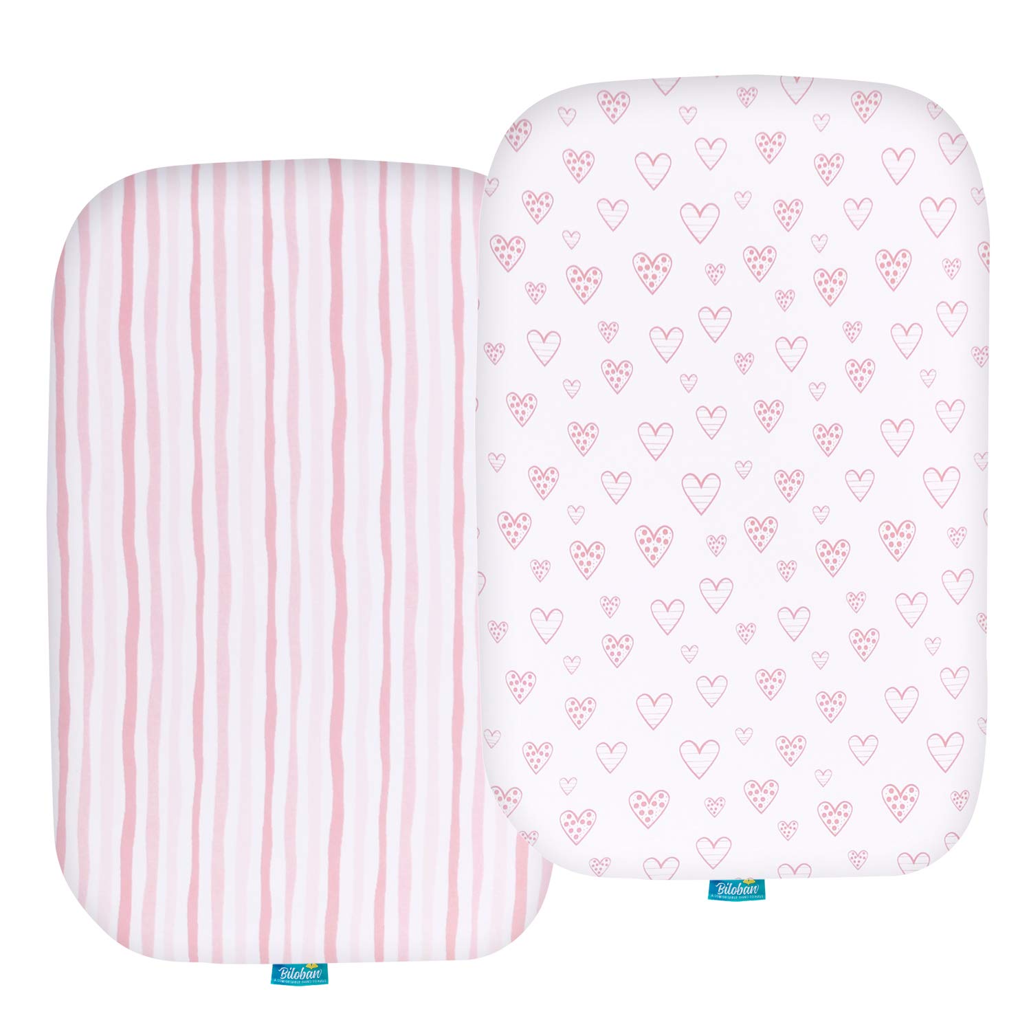 Bassinet Sheets Compatible with ANGELBLISS Baby Bassinet, Koolerthings (3 in 1) Baby Bassinet, Pamo Babe and Ihoming Bedside Bassinet, 2 Pack, 100% Jersey Cotton, Breathable and Soft, Pink Print