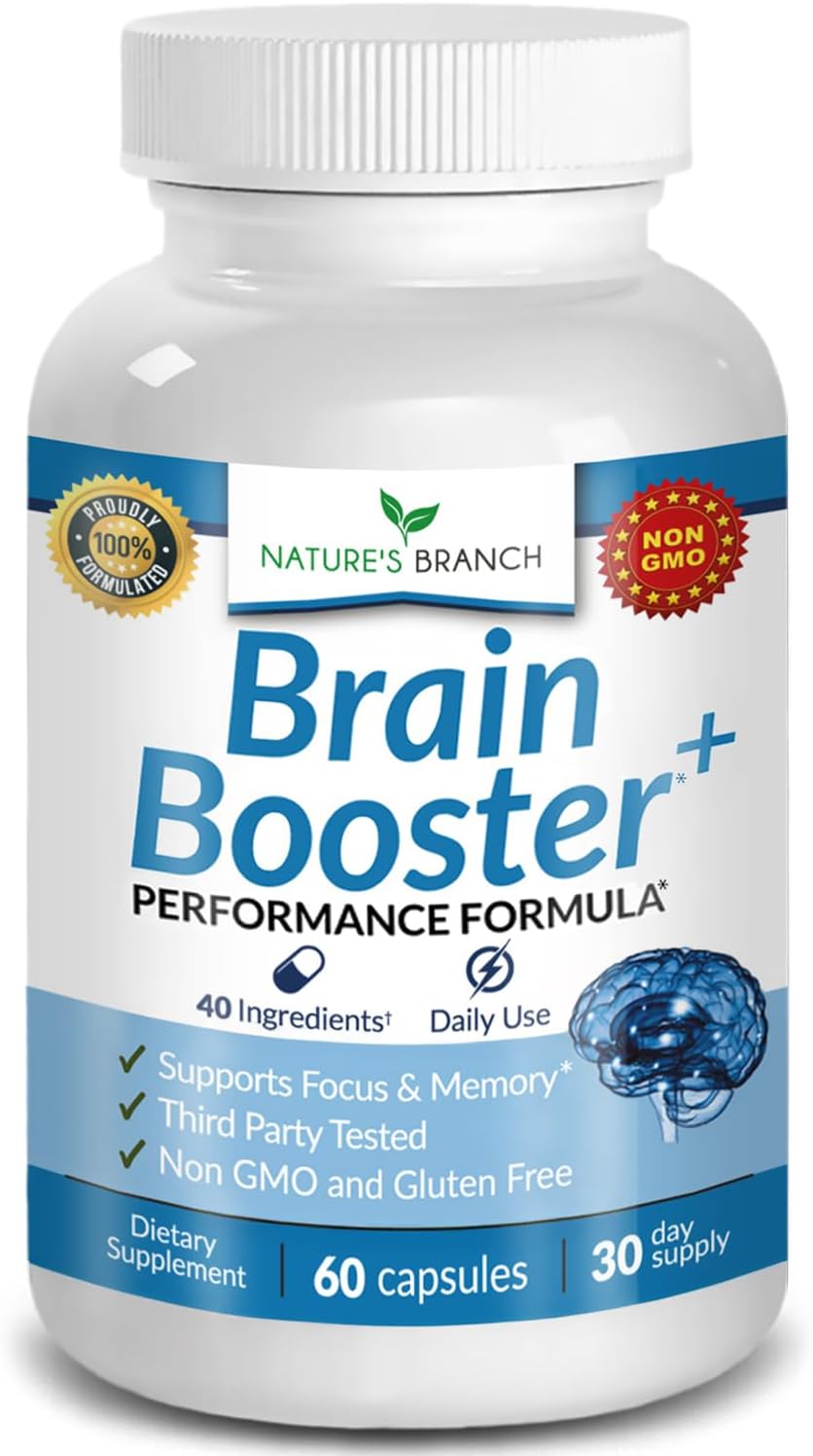 40-in-1 Brain Booster Supplement for Focus, Memory, Clarity, Energy | Advanced Vitamins Plus eBook | for Men & Women, Cognitive Function Nootropic Support with DMAE, Mind Health Formula | 60 Capsules