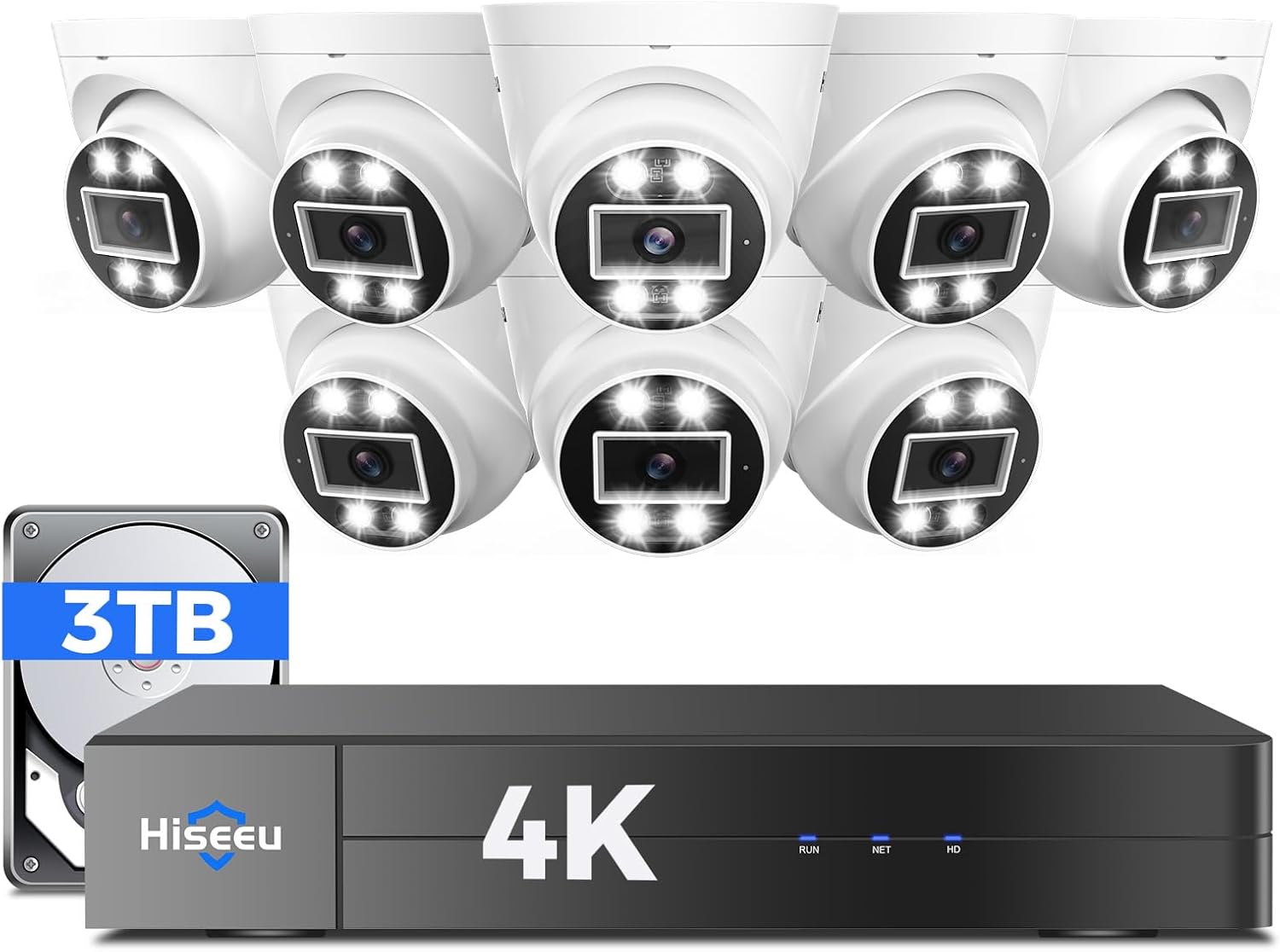 [121°Wide Angle+16Channel] Hiseeu 8MP/4K PoE Security Camera System,w/8Pcs 5MP IP PoE Security Camera Outdoor&Indoor,2 Way Audio,Waterproof,Alarm Light,Playback,3TB HDD,24/7 Home Surveillance NVR Kit