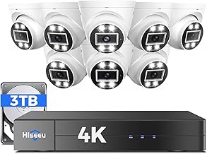 [121°Wide Angle+16Channel] Hiseeu 8MP/4K PoE Security Camera System,w/8Pcs 5MP IP PoE Security Camera Outdoor&Indoor,2 Way Audio,Waterproof,Alarm Light,Playback,3TB HDD,24/7 Home Surveillance NVR Kit