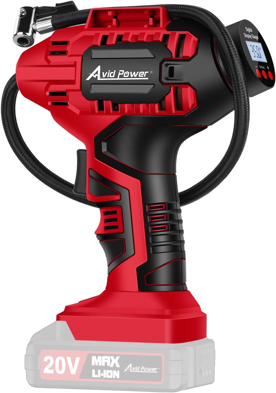 Avid Power Cordless Tire Inflator Air Compressor (Tool Only), Battery and Bag are NOT included. Only works with Avid Power Batteries