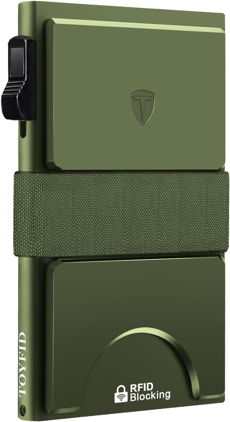 Minimalist Wallet for Men,Slim Wallet for Men,Card Holder Metal Wallet,Pop Up Wallet for Men, Aluminum Card Holder, Quick Access to Cards, Rfid Blocking Protection,12+ Credit Cards (Green)