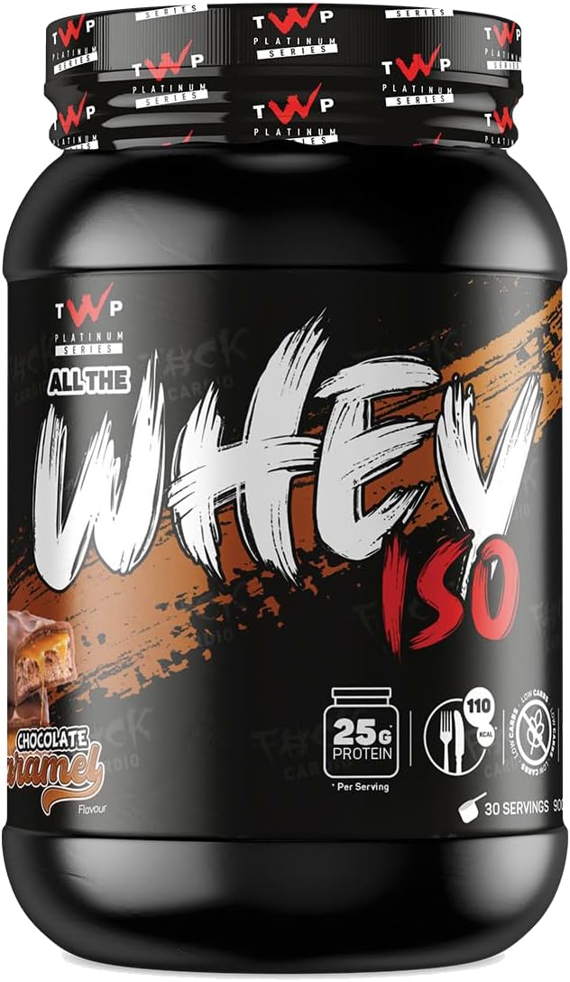 TWP Nutrition Platinum Series All The Whey Up ISO Isolate Protein Powder, 26g Protein, Gluten-Free, Lactose-Free, Sugar-Free with Low Fat and Low Carbs, 900g / 30 Servings (Choc Caramel)