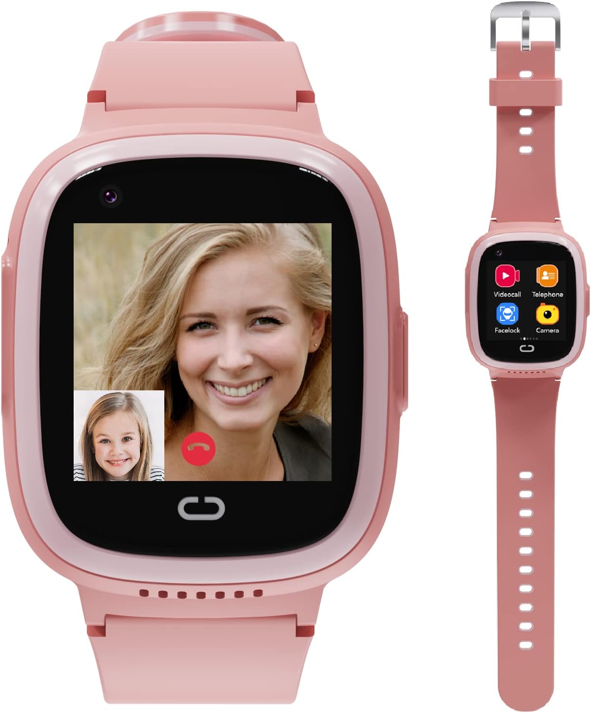 PTHTECHUS® 4G Kids Smart Watch, Children Smartwatches HD Touch Screen Phone with Calling, SOS Video Two-Way Talking Camera Music MP3 Learning Card, Birthday Gift for Boys and Girls Aged 4-12（Pink）