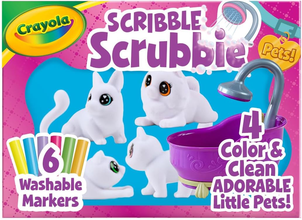 Crayola Scribble Scrubbies Tub Set (4 Pets), Washable Pet Care Toy, Coloring Animal Craft, Toys for Girls & Boys, Gifts for Kids, Ages 3+