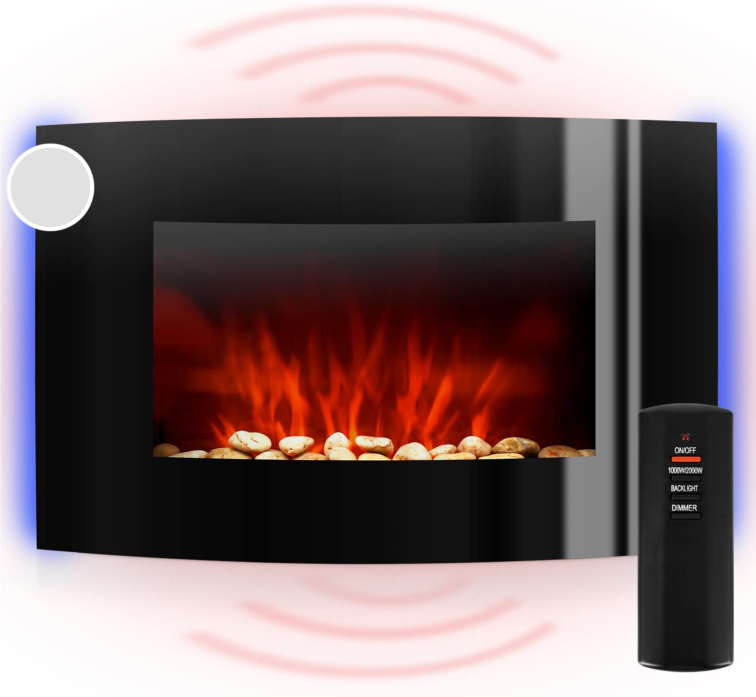 Klarstein Electric Fireplace, Electric Log Burner Indoor, 2000W Electric Fire Wall Mount Flame Electric Fire Place with LED Flame Effect, Fake Fireplace, Remote Control, Adjustable Thermostat Timer