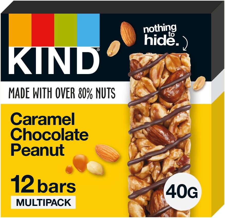 KIND Bars, Gluten Free Snack Bars, Caramel Chocolate Peanut, High Fibre, No Artificial Colours, Flavours or Preservatives, Multipack 12 x 40g