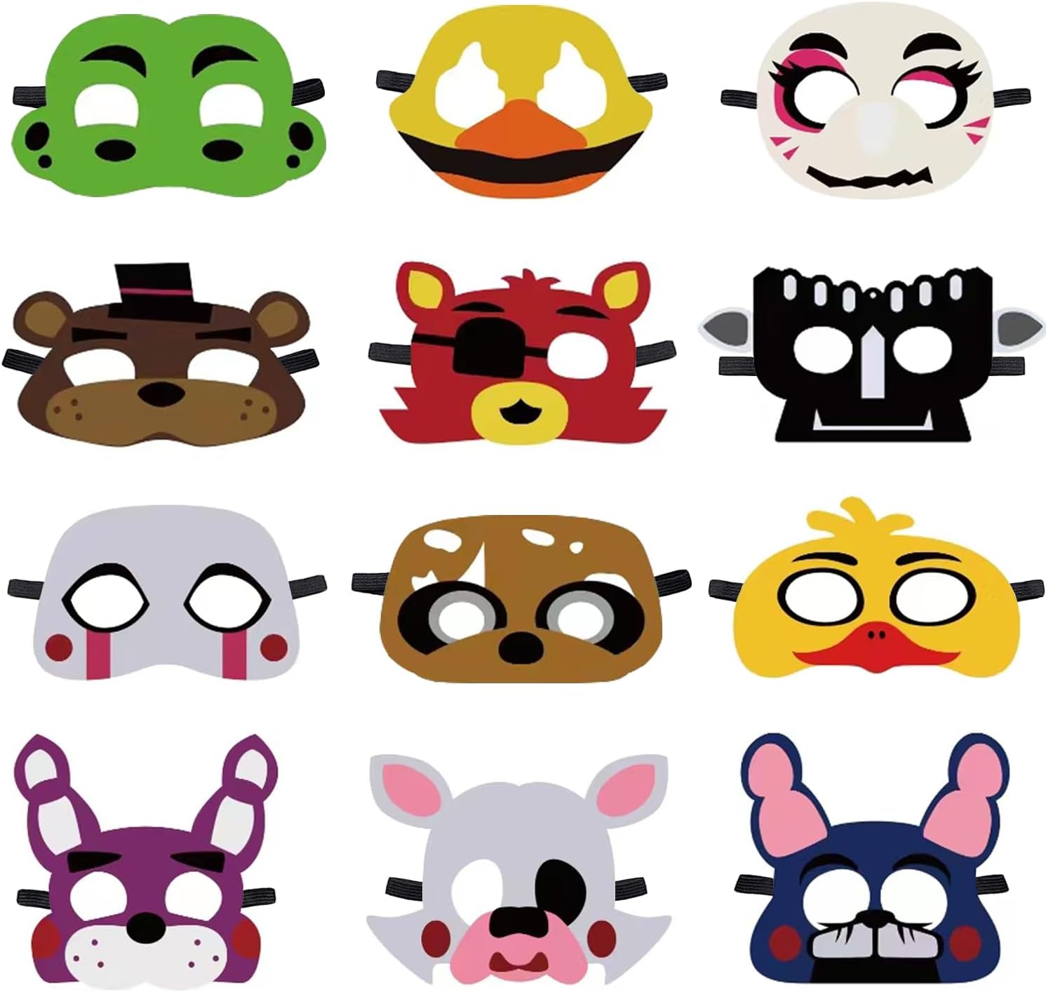 Genshii Five Nights at Freddy's Party felt Masks，Five Nights at Freddy's Party Masquerade for Children 12SET masks and Elastic Rope，Cosplay Pretend Play Accessories Gift for Kids Boys Girls