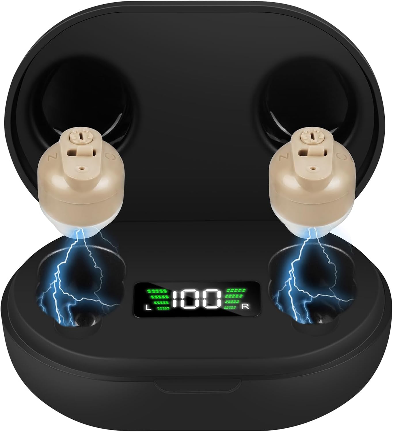 Aolso Headphones in Ear, Rechargeable Sound Headphones for Seniors, Noise Cancelling, Digital in-Ear Audio Headphones Device with Charging Case