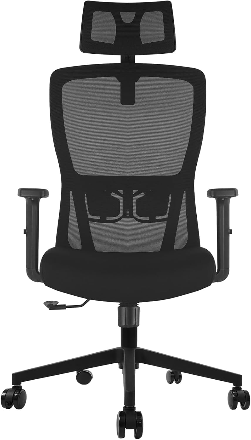 Durrafy Office Chair, Desk Chair with Adjustable Headrest, Lumbar support and Liftable Armrest, High Back Ergonomic Office Chair, Breathable Mesh Backrest for Comfort, Computer Chair for Home/Office