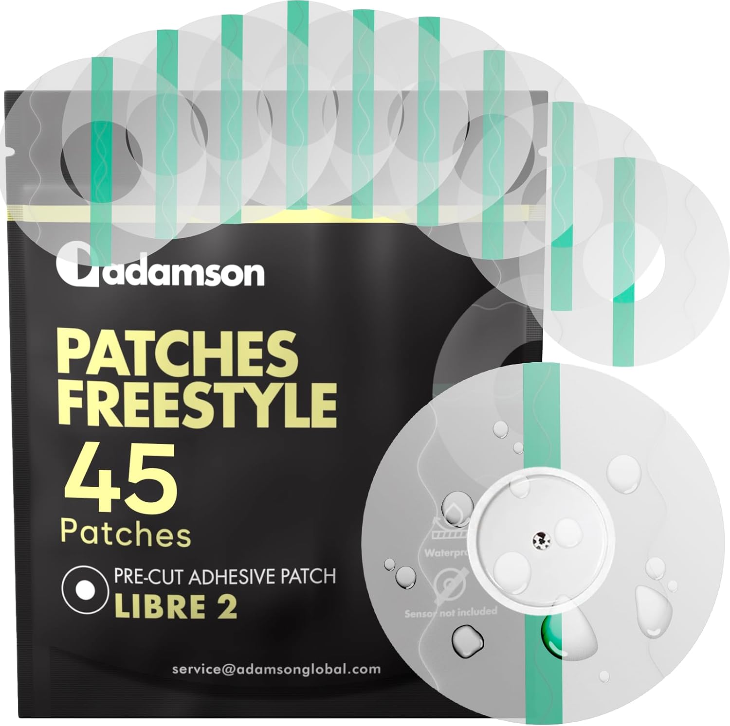 Freestyle Libre 2 Covers Waterproof – 45 Libre 2 Sensor Covers, Transparent, Easy to Apply and Remove, Long-Lasting, No Glue on Center, Non-Irritating – Ideal for Sports, Swimming, and Daily Use