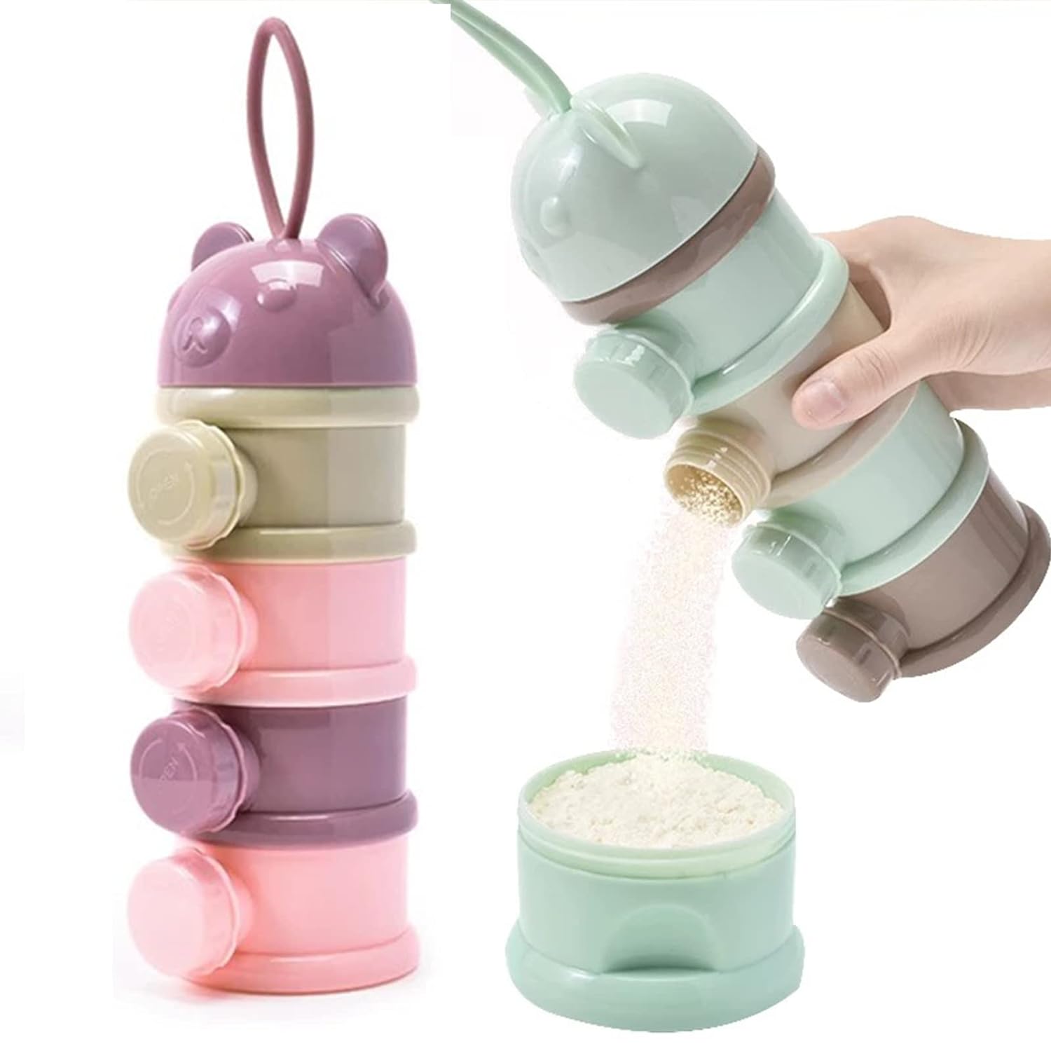 2 PCS 4-Layer Baby Milk Powder Dispenser, Stackable Formula Container for Travel, Portable Snack Storage Box