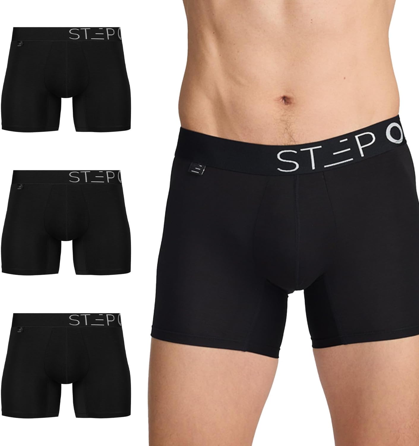 STEP ONE Mens Underwear Trunk Briefs, 3 Pairs, Underwear for Men, Moisture Wicking, 3D Pouch + No Ride Up Trunk Briefs for Men