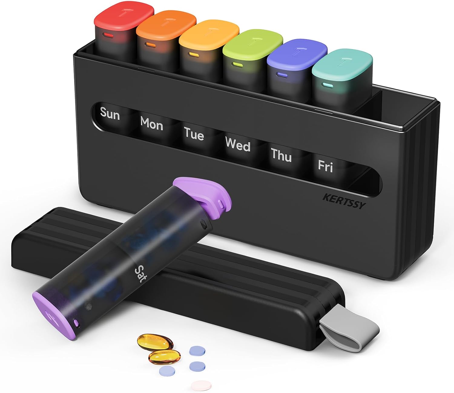 Weekly Pill Organizer 2 Times a Day - Am Pm Pill Box 7 Day, Large Twice Medicine Pill Case for Daily Medication, Vitamins, Fish Oils, Supplements Portable Week Pill Holder Container, Translucent Black