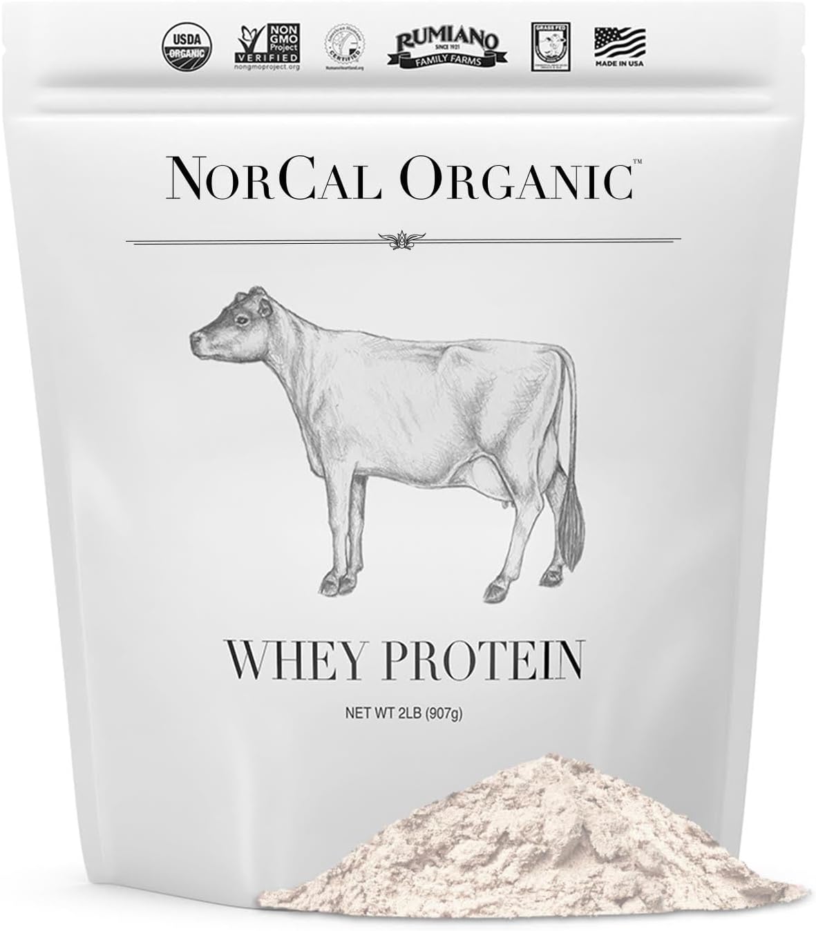 NorCal Organic Unflavored Whey Protein - 2lbs Bulk | 100% Grass-Fed, USDA Certified | Pure, Clean Protein Sourced from Northern California Family Farms