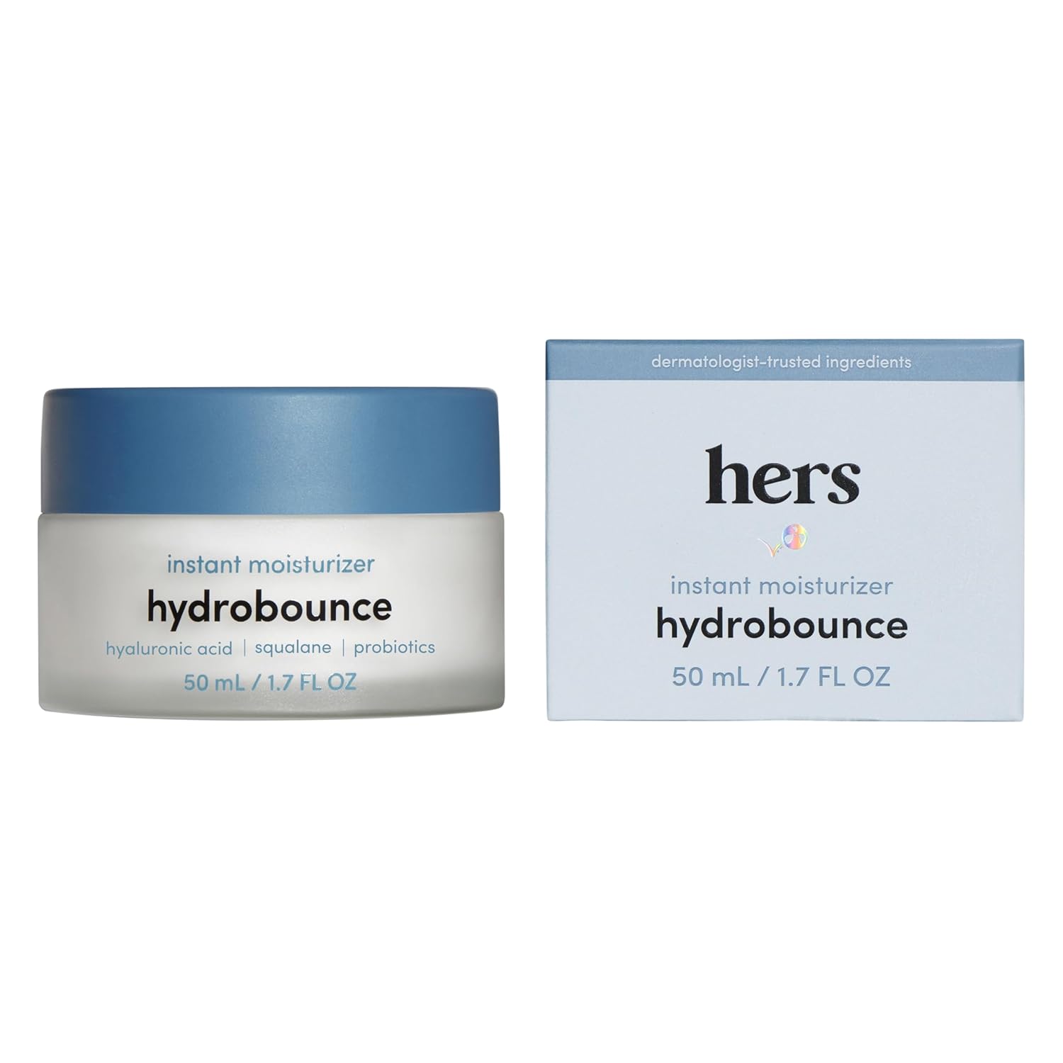 hers Hydrobounce Instant Moisturizer - Squalane Moisturizer Made for All Skin Types - Moisturizes, Smoothes Fine Lines - Contains Hyaluronic Acid, Squalane, and Probiotics - 1.7 fl Oz