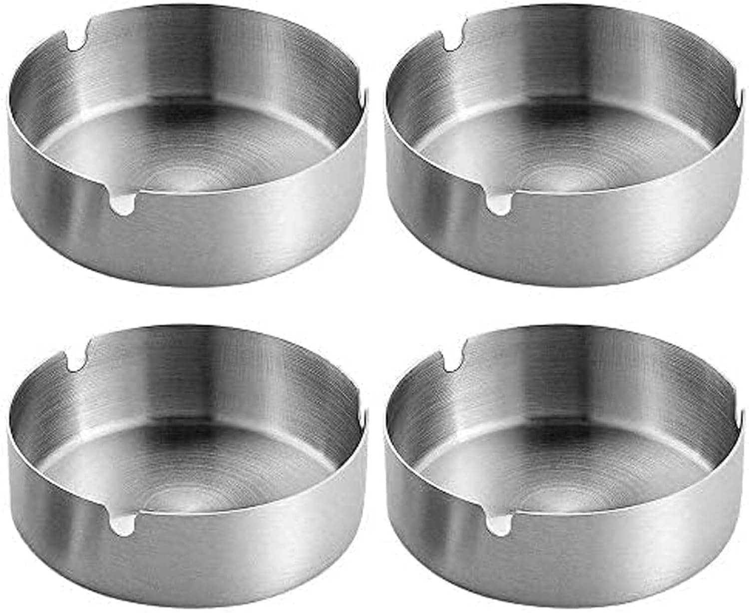 Pack of 4 Round Stainless Steel Cigarette Ashtray Set for Outdoor and Home (Medium)