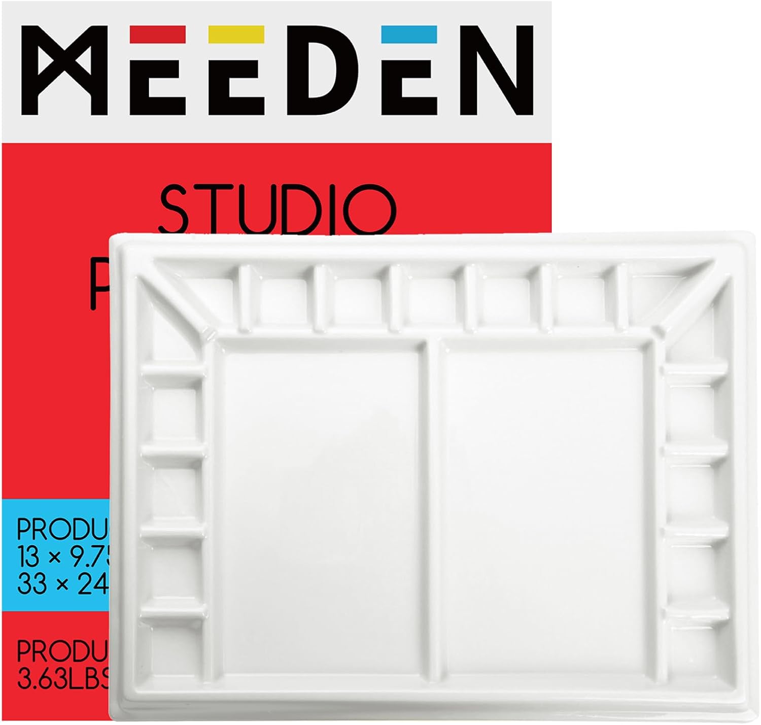 MEEDEN Ceramic Watercolor Palette：Large Porcelain Artist Paint Palette Rectangle 13 x 9.8 inch - Art Mixing Tray for Gouache, Watercolor, Acrylic Painting - Without a Lid