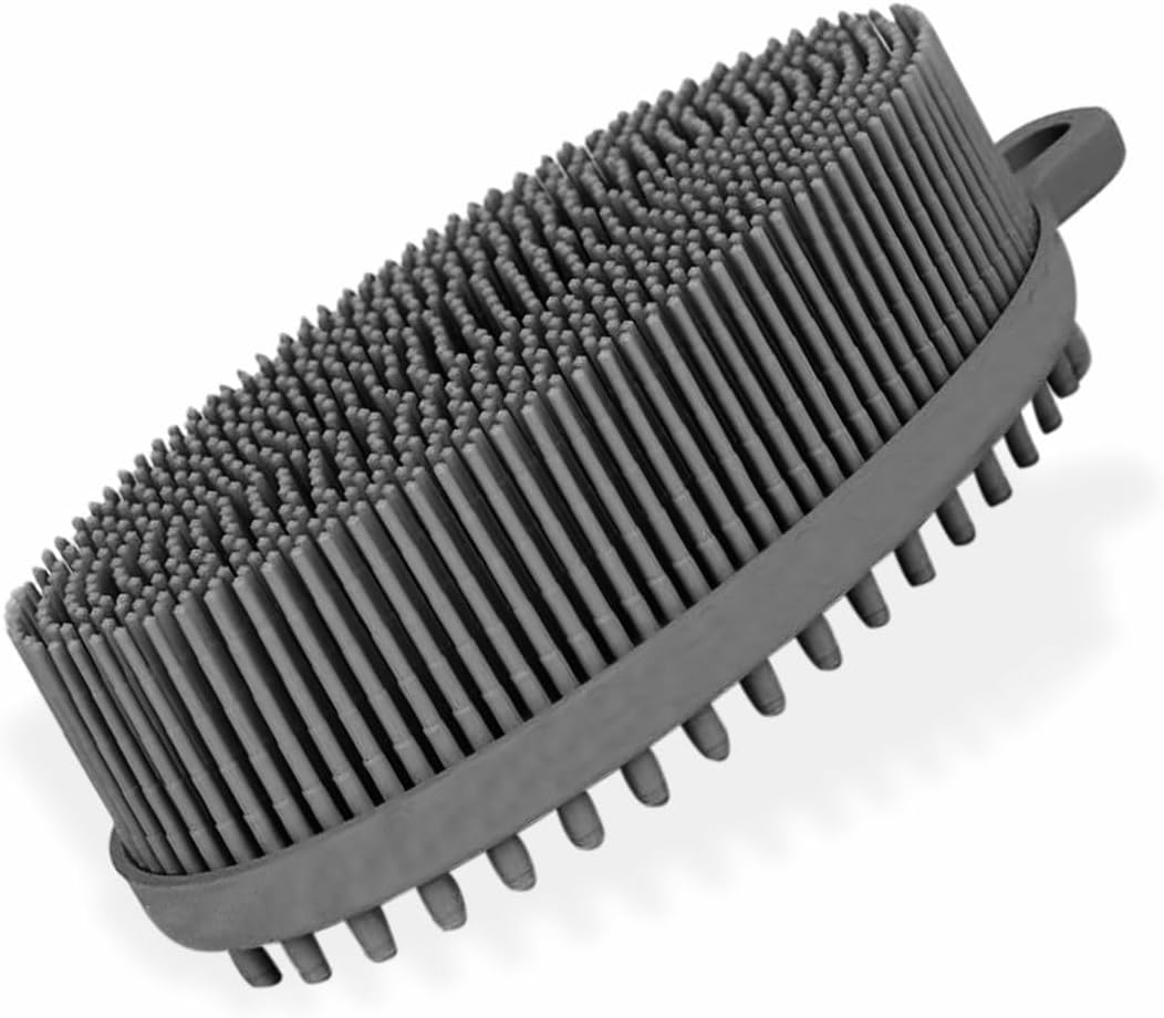 Silicone Scrubbing Brush Multipurpose Silicon Scrubber for Dishes Household Cleaning Fruit Vegetable Washing Pet Care Shoe Cleaning Supply Soft Shower Massage Scrubber 16.5x7.5x3 (1Pc)