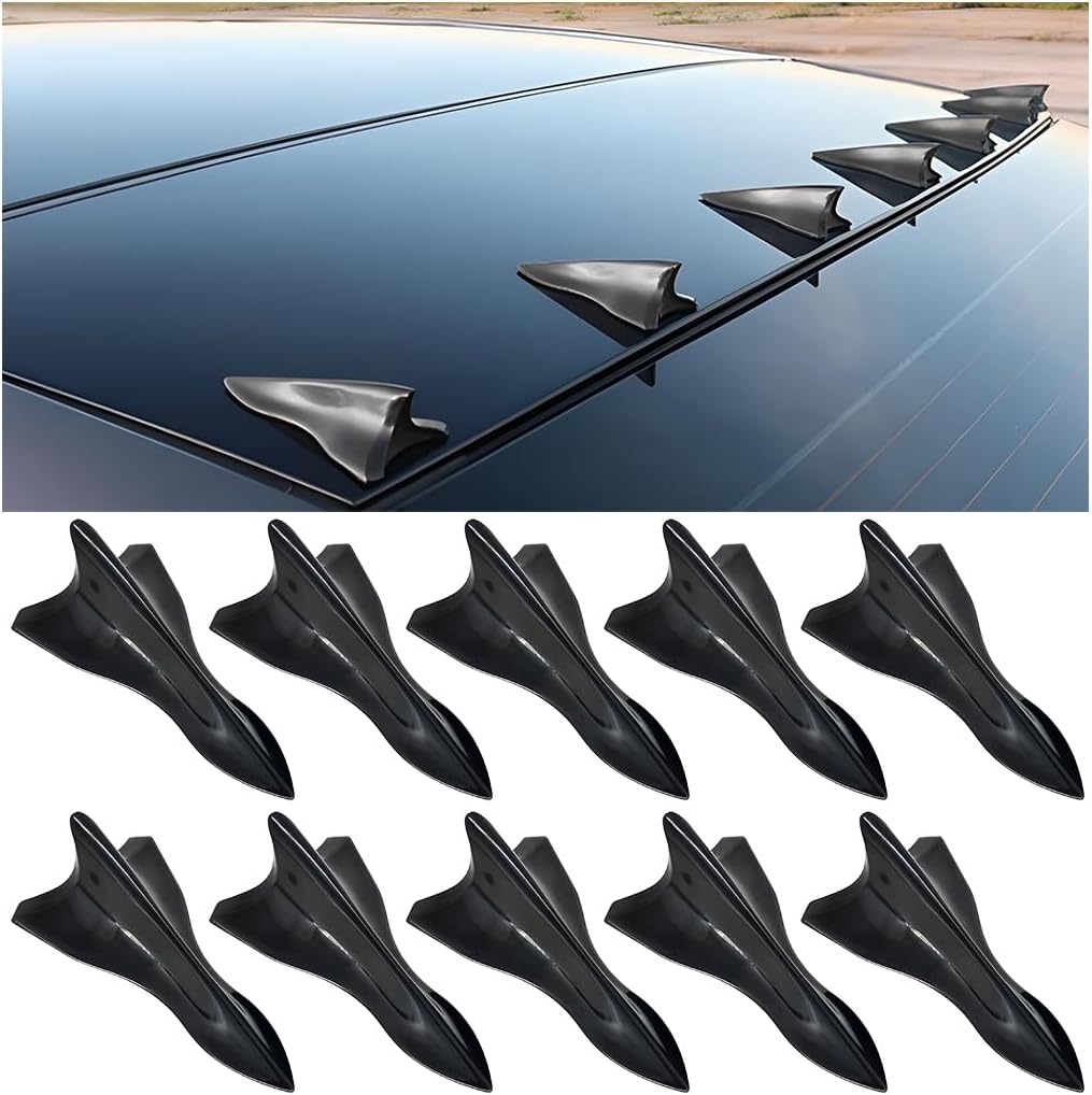 10PCS Car Diffuser Shark Fin Kit, Air Vortex Generator, Compatiable with Spoiler Roof Wing Pointed, Automotive Exterior Decoration Accessories, Universal for SUV, Truck, RV（Black）