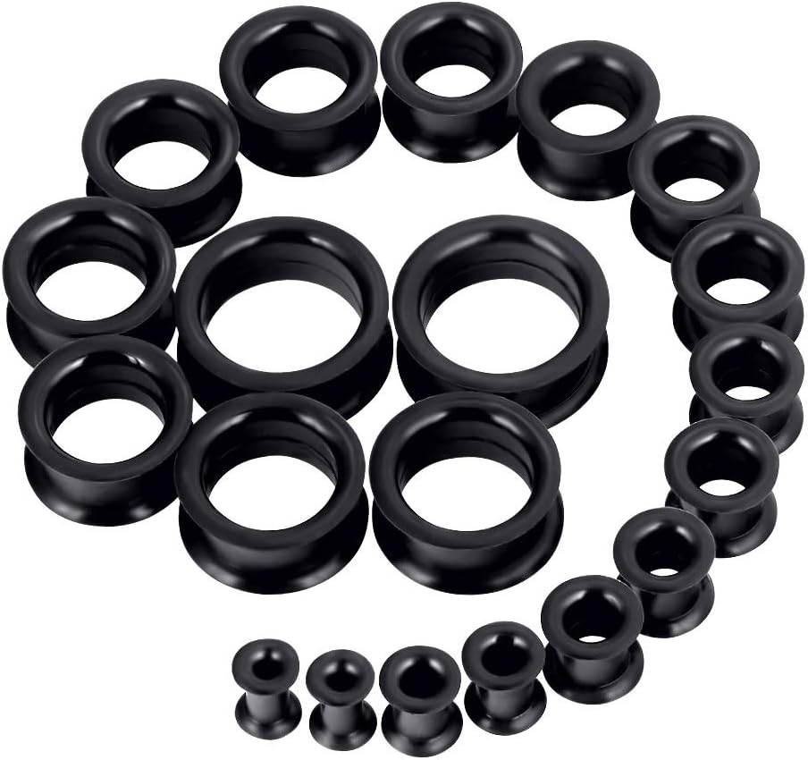 Longbeauty 20pcs Tunnels Kit 2g-1" Silicone Ear Skin Gauges Plugs Ear Expander Stretching Set
