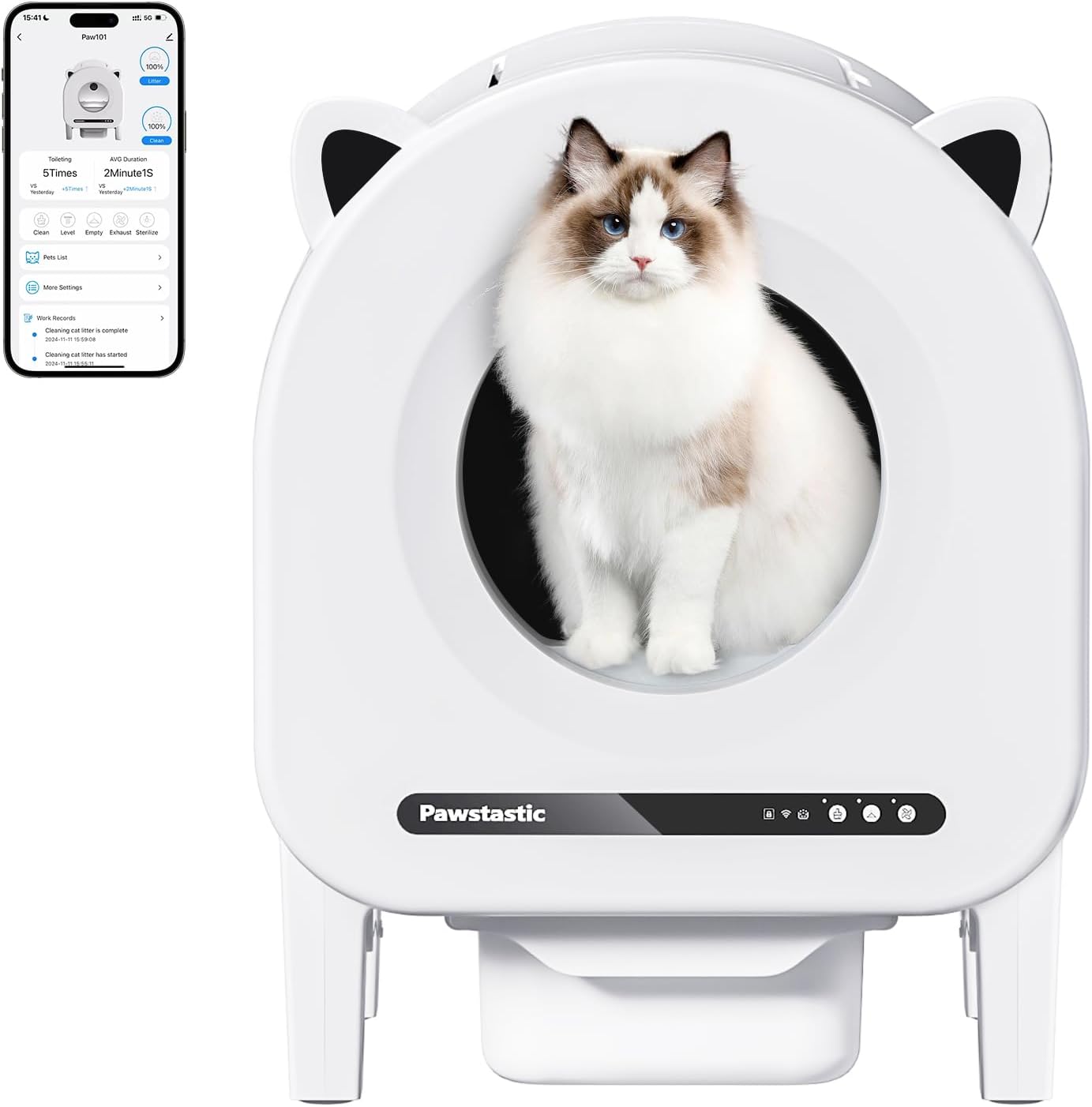Self Cleaning Cat Litter Tray for Multiple Cats, 68 L Automatic Cat Litter Tray Robot with Dual Safety Protection, APP Control, Odor Removal Smart Litter Boxes, 2 Roll Trash Bags