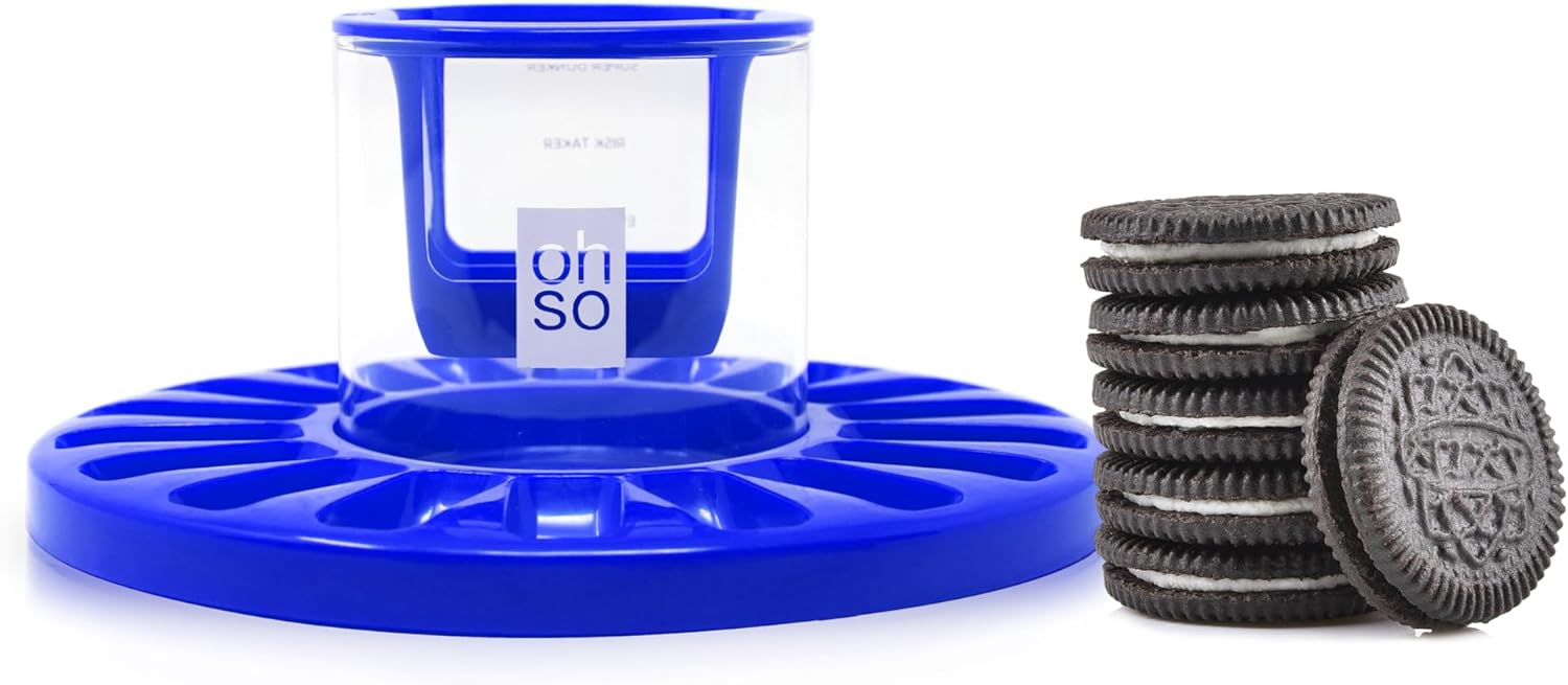 OHSO Ultimate Cookie Dunking Set - Oreo Cookie Dunker Glass, Cookie Plate Holds 18 Cookies, 4 Cookie Dipping Milk Levels, Holds Cookies At Desired Dipping Level, The Perfect Hands Free Dip Everytime!