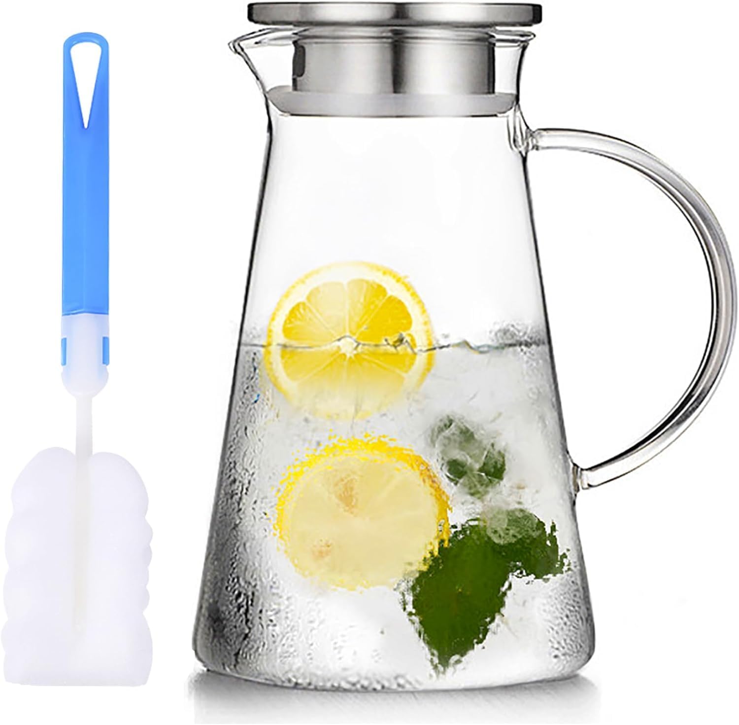 WUWEOT 2 Liter Glass Pitcher with Lid, Large Hot Cold Water Carafe Jug with Handle for Home Kitchen Milk Juice and Iced Tea Beverage Pitcher