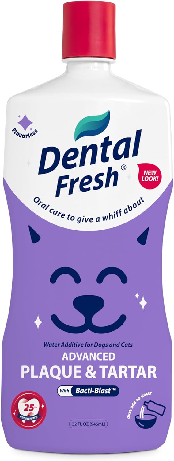Dental Fresh – Advanced Plaque & Tartar Support Water Additive for Dogs & Cats – Helps Freshen Breath and Clean Teeth Without Brushing – 32 fl oz