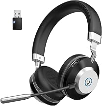Wireless Headset, V5.2 Bluetooth Headset with Noise Cancelling Microphone, 52H Working Time Active Noise Cancelling Wireless Headphones with Mic Mute & USB Dongle for Work/Computer/Phone/Meeting/Zoom