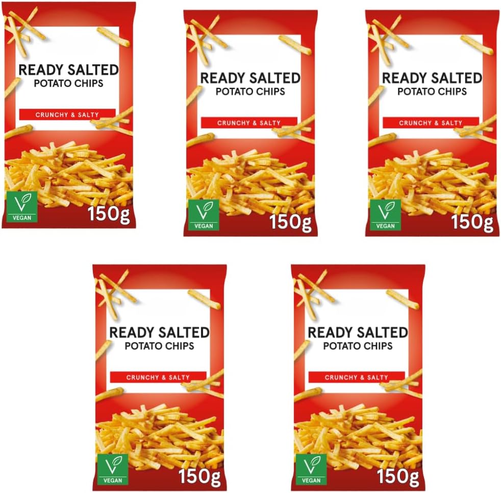 Potato Chip Snacks 150GX 5 by Tesco - Crispy and Crunchy Potato Crisps for Snacking, Parties, Savoury Flavor, Great for Sharing, Picnics, Travel, and Anytime Munching, Sealed for Freshness