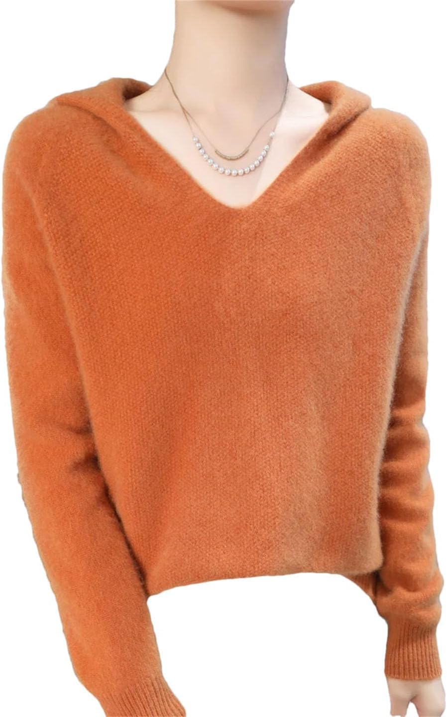 Women Thick Sweater Pullovers Hoodies V-Neck Cashmere 100 Percent Wool Raglan Sleeve Sweaters