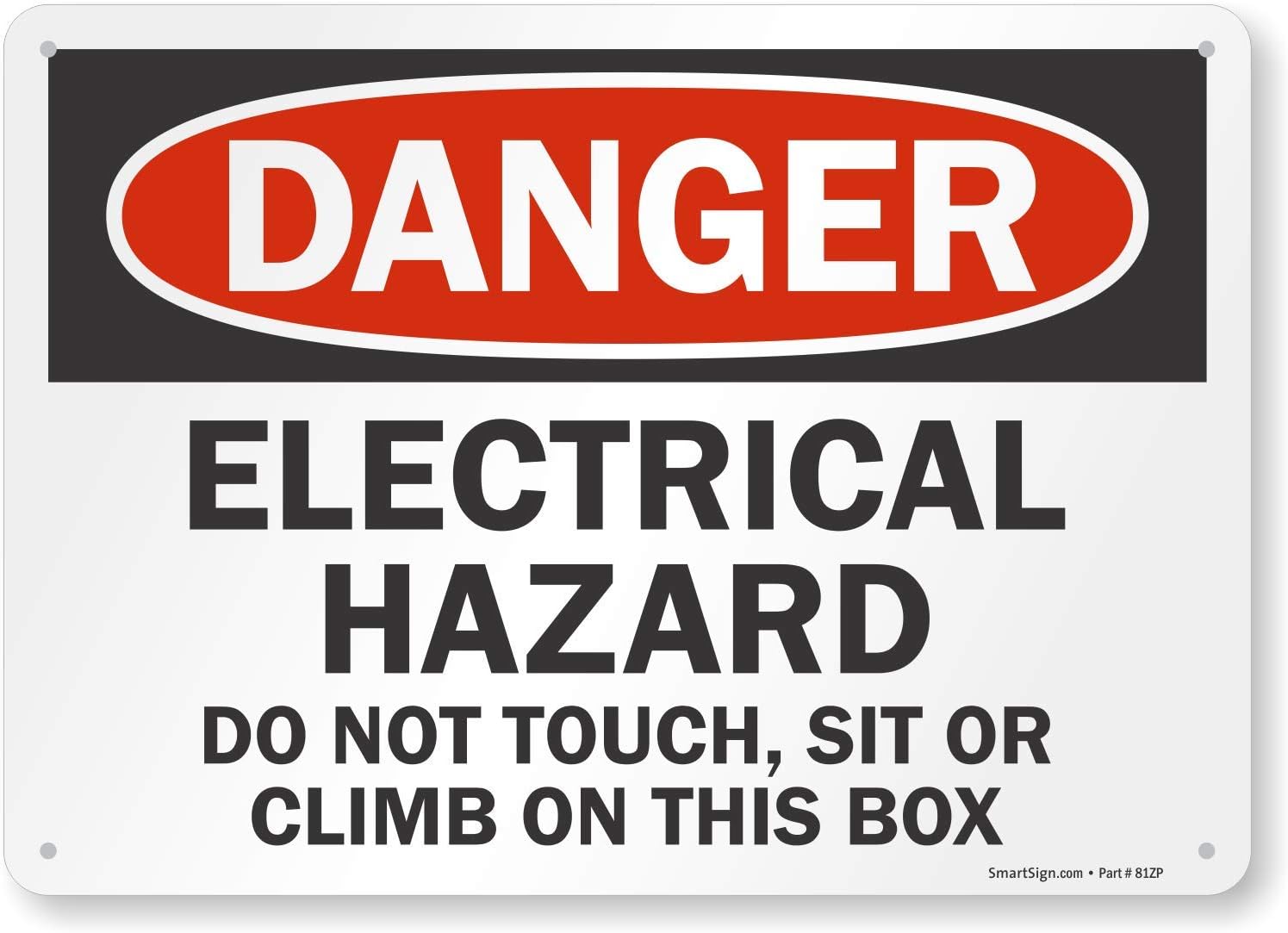Smartsign S-6195-PL-14 "Danger: Electrical Hazard, Do Not Touch Box" Plastic Sign, 10" x 14", Black/Red on White
