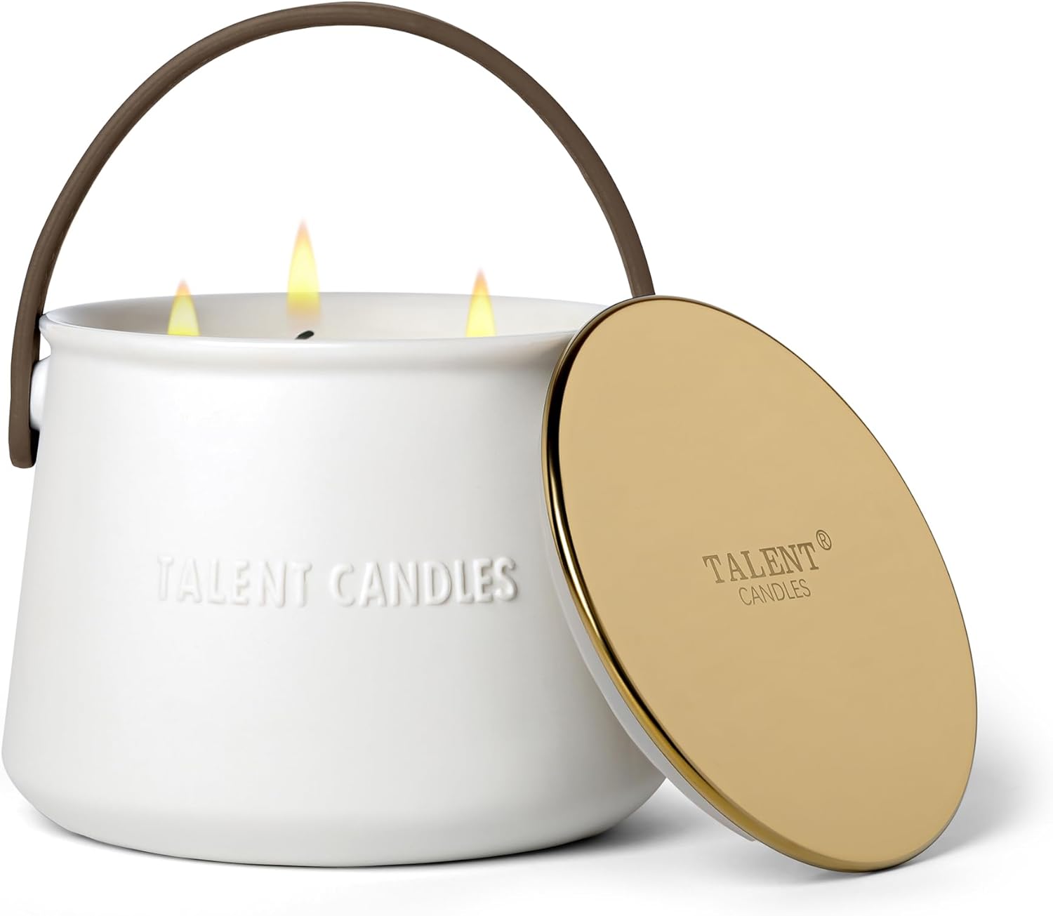 TALENT CANDLES Scented Candles Ceramics Cup Handheld 3 Wicks Natural Soy Wax Candles Gifts for Women & Men (Teak Mahogany)
