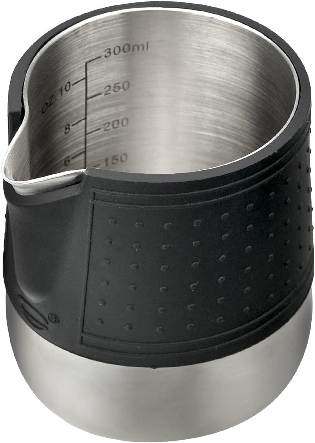 HOMEE Milk Frothing Pitcher, 12oz Stainless Steel Milk Steamer Jug With Rounded Spout, Espresso Milk Pitcher With Heat Resistant Silicone Grip Pads, Expresso Machine, Latte Art, Silver