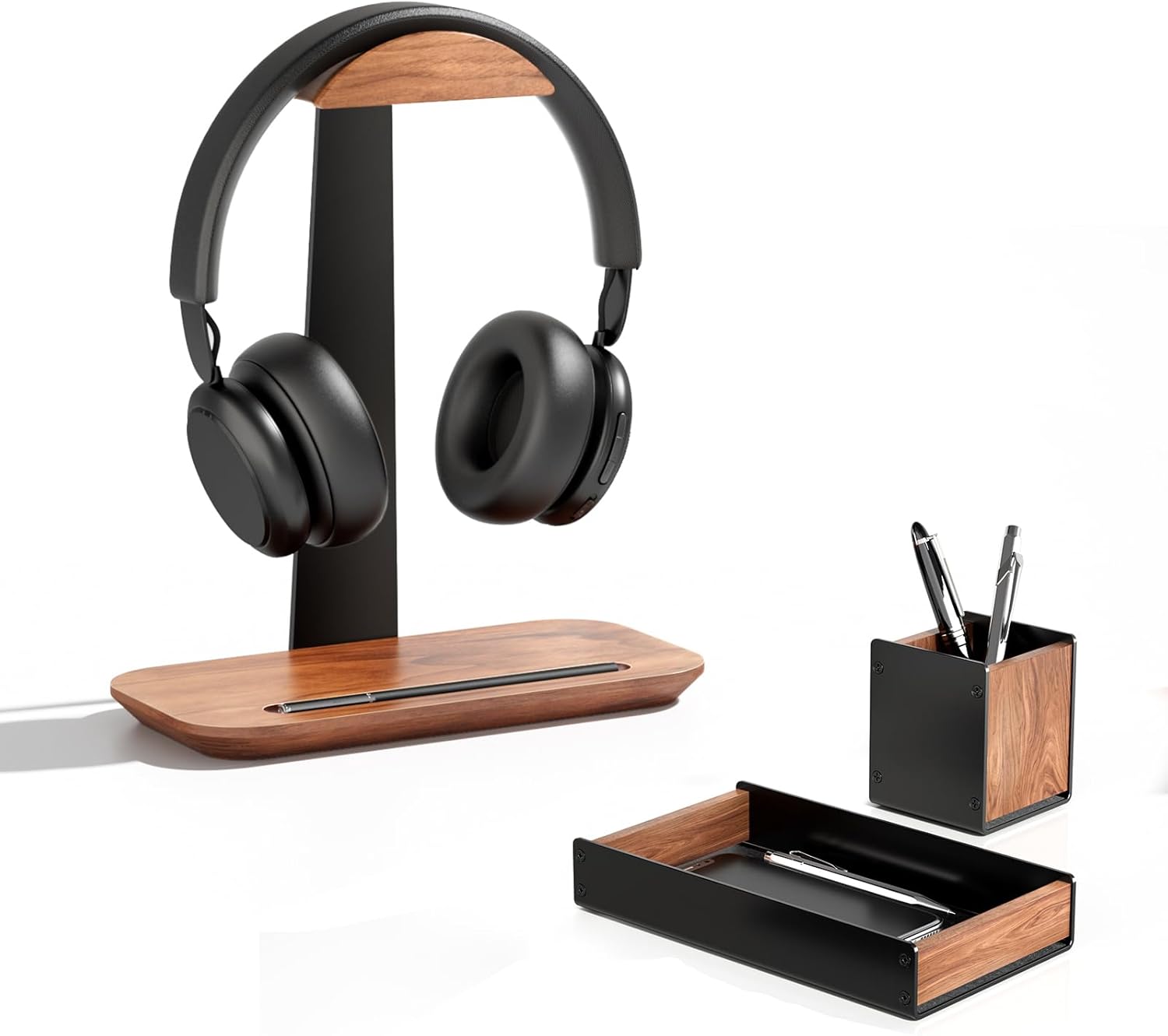 UPERGO Headphone Stand Wood and Desk Draw Organizer