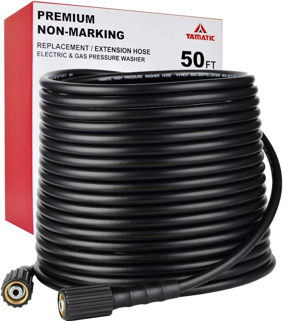 YAMATIC M22Pressure Washer Hose 15M/50FT 1/4", Kink Resistant Power Washer Hose Replacement for Flexzilla Uberflex Ryobi Genarac Troy Bilt Honda Leak-Free 22MM Fittings, 3200 PSI/220 Bar