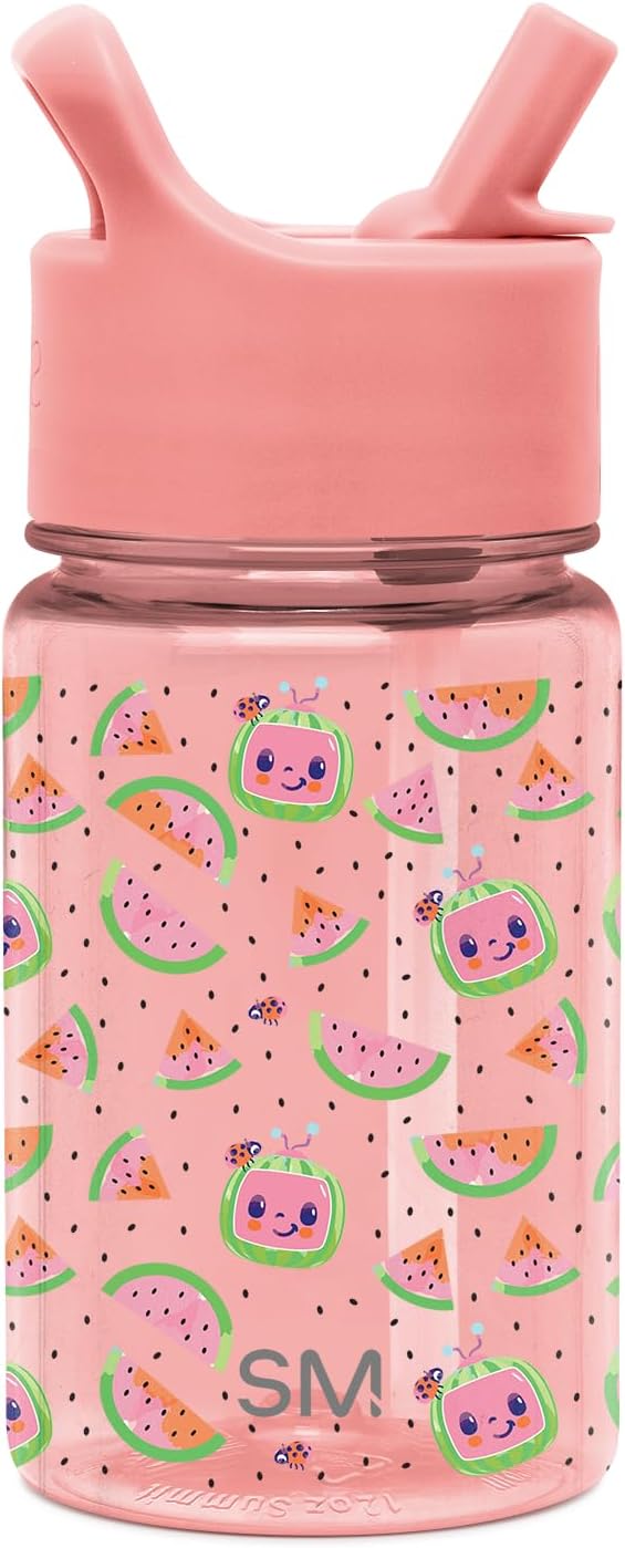 Simple Modern CoComelon Kids Water Bottle Plastic BPA-Free Tritan Cup with Leak Proof Straw Lid | Reusable and Durable for Toddlers, Girls | Summit Collection | 12oz, CoComelon Pink Melon