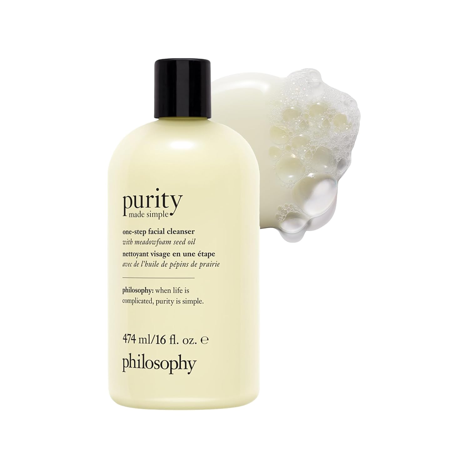 philosophy purity made simple one-step facial cleanser- with meadowfoam seed oil gently cleanses & melts away dirt, oil & stubborn makeup paraben-free face wash