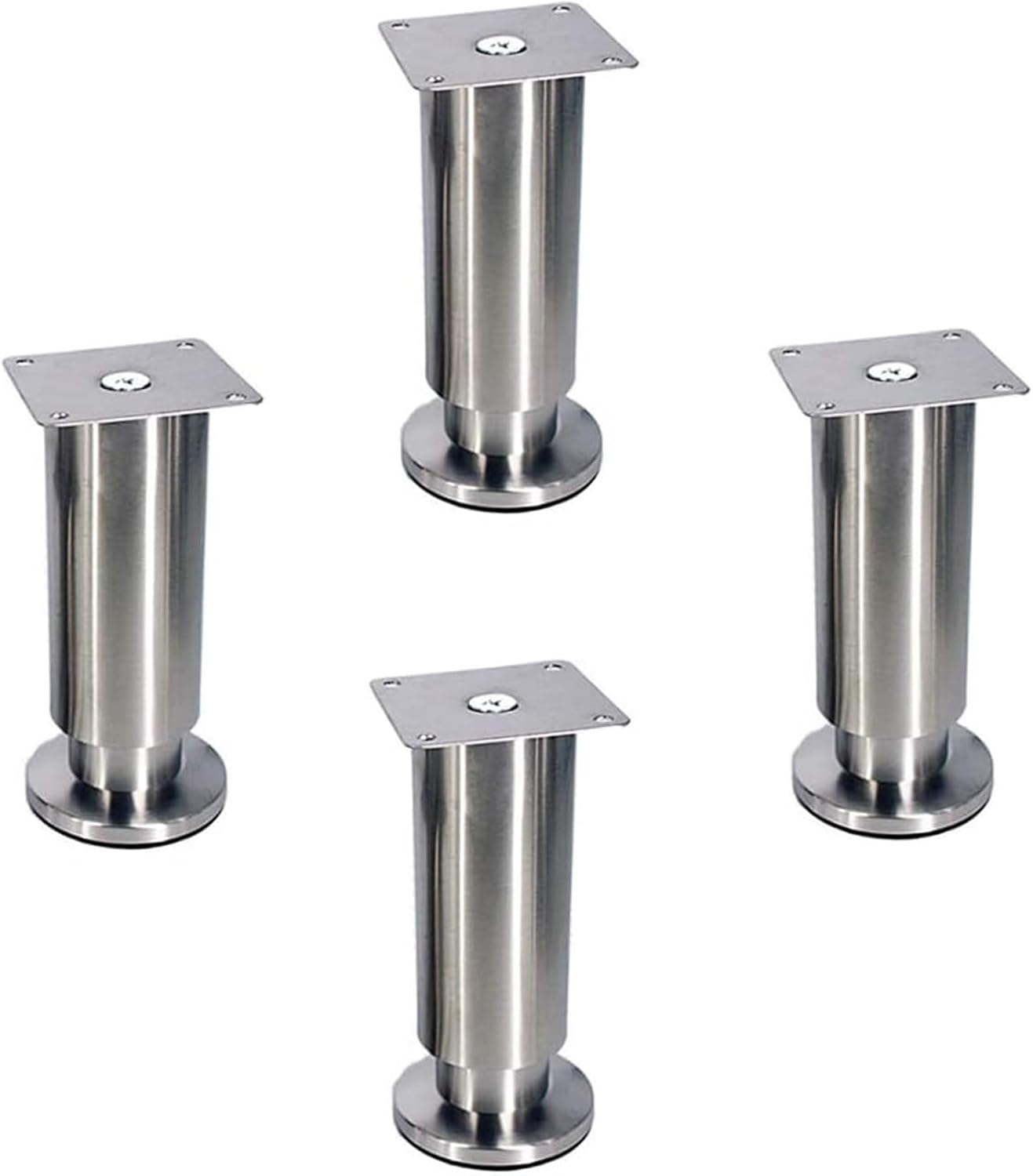 Furniture Leg,Cabinet Legs Adjustable Furniture Feet Metal Sofa Feet Brushed Stainless Steel Table Bed Replacement Feet Round Bun Feet Non-Slip Silver 4 Pieces(100mm)