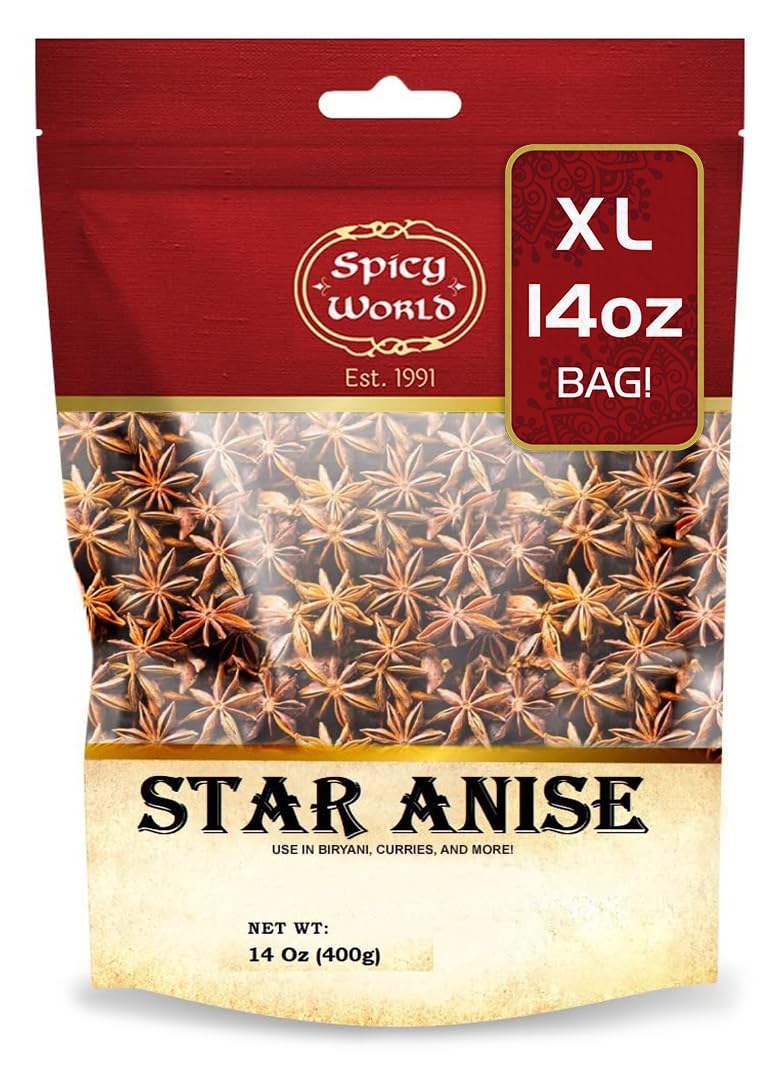 Star Anise 14 Oz Bulk Bag | Premium Quality Whole Pods | Chinese Star Anise Pods - Perfect for Flavorful Dishes | Great for Baking & Tea by Spicy World